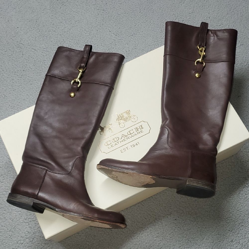 Coach Dark Brown Martta Soft Leather Chestnut Tall Boots Size 9 M